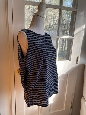 Ann Taylor Sleeveless Black Tank with Stripes and Blue Polka Dots